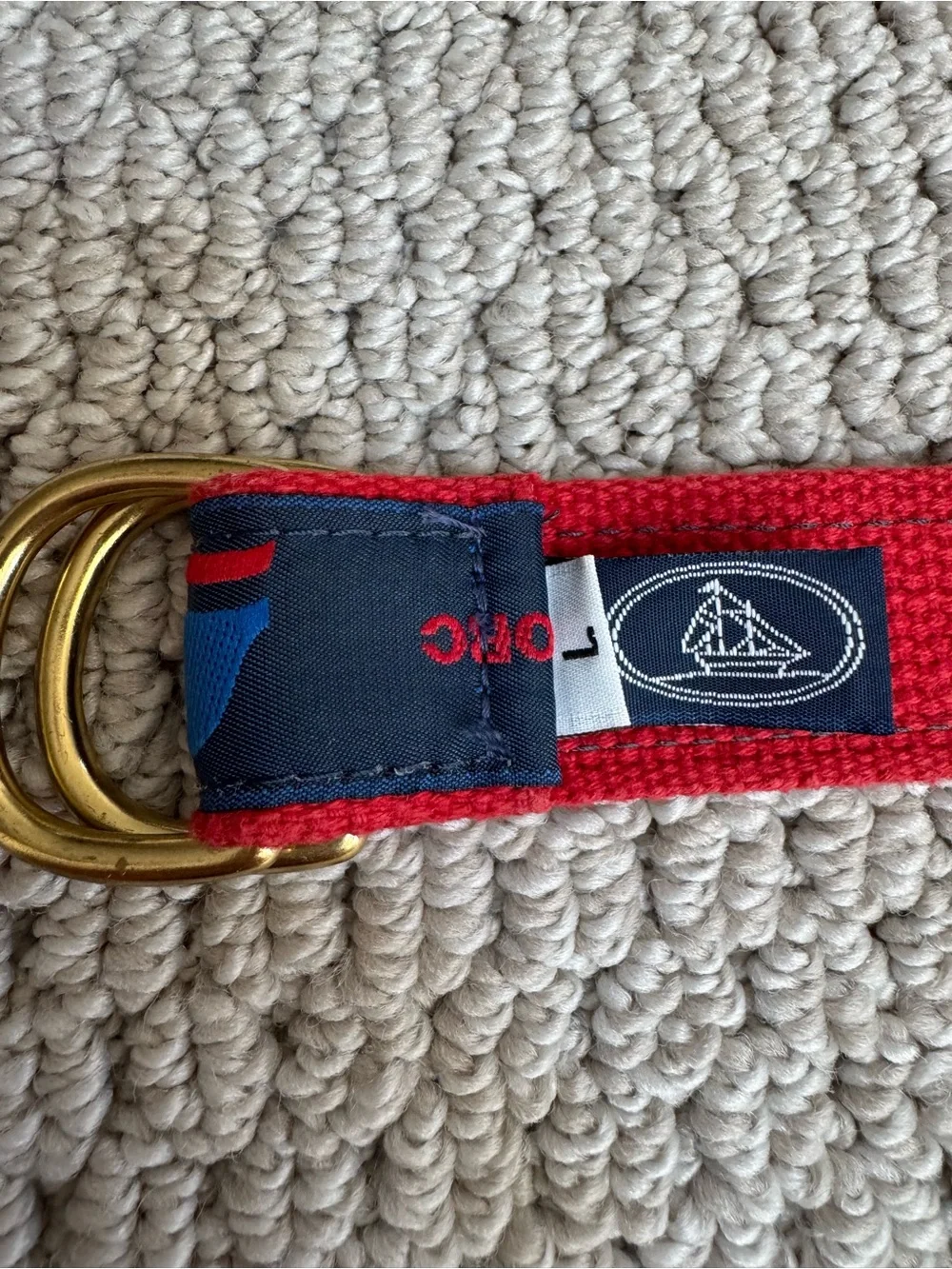 Vintage MORC Sailing Red & Navy D-Ring Web Belt with Brass Hardware SZ 42.5